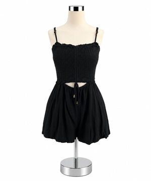 Allie Rose Women's Black Cotton Linen Cutout Romper - Size Small